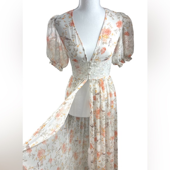 WeWoreWhat Lace Floral Duster‎ Cottagecore Prairie Lingerie Swim Cover Up Dress - Picture 10 of 16
